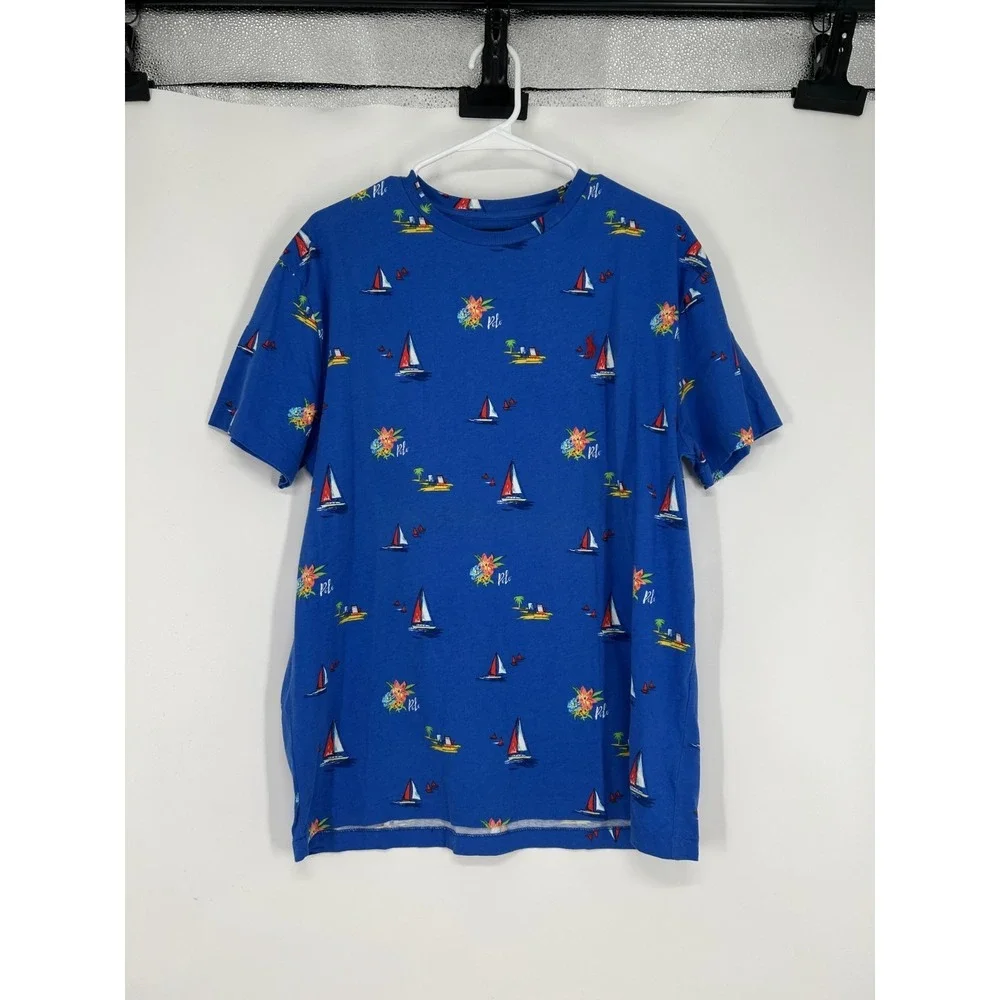 Polo Ralph Lauren Short Sleeve Nautical Sailboat All Over Print AOP Boat Graphic
